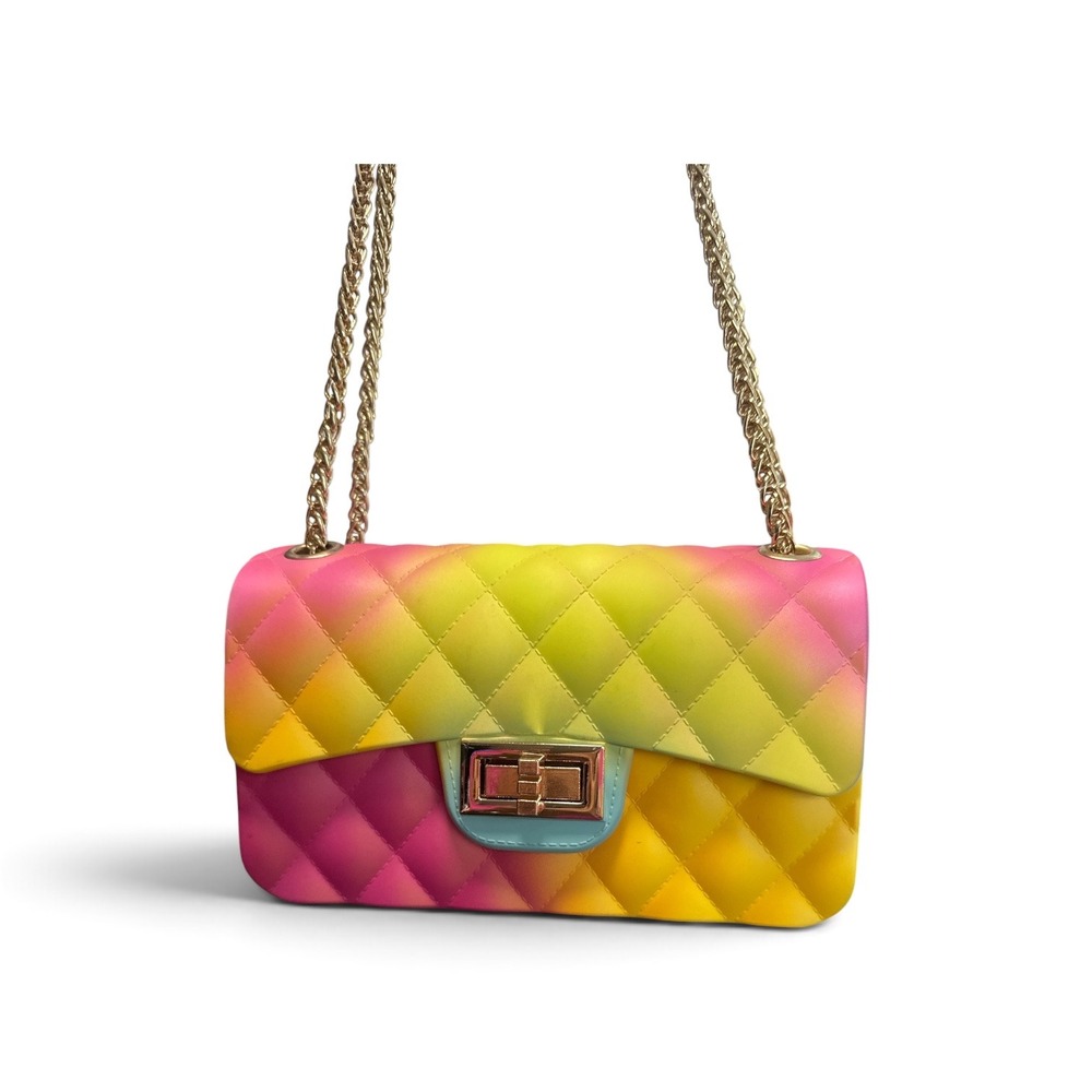 Rainbow Ombre Quilted Jelly Shoulder Bag Gold Chain Matte Silicone JP067 NEW
